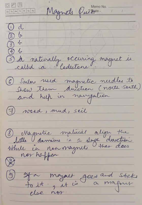 Handwritten answer sheet